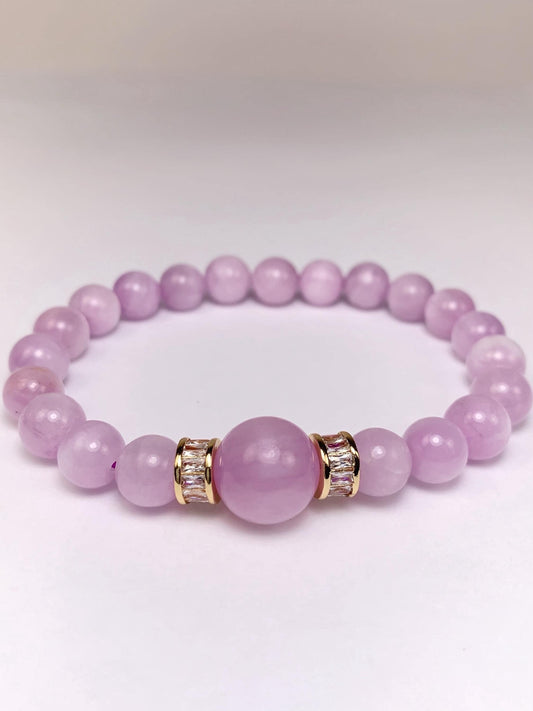 14K Gold Filled Kunzite Bracelet: Natural Purple Gemstone, 8mm