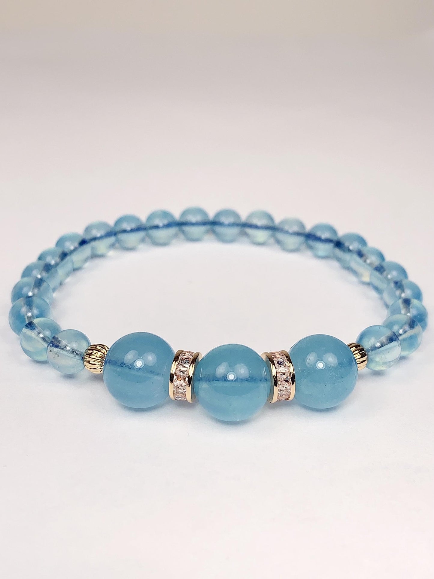 14K Gold Filled Aquamarine Bracelet: Natural Blue Gemstone, 6mm Beads