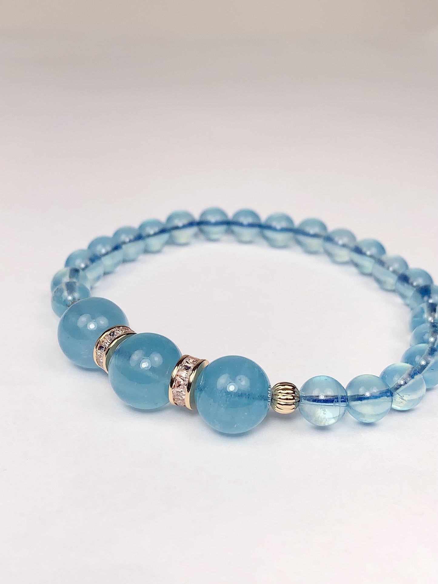 14K Gold Filled Aquamarine Bracelet: Natural Blue Gemstone, 6mm Beads