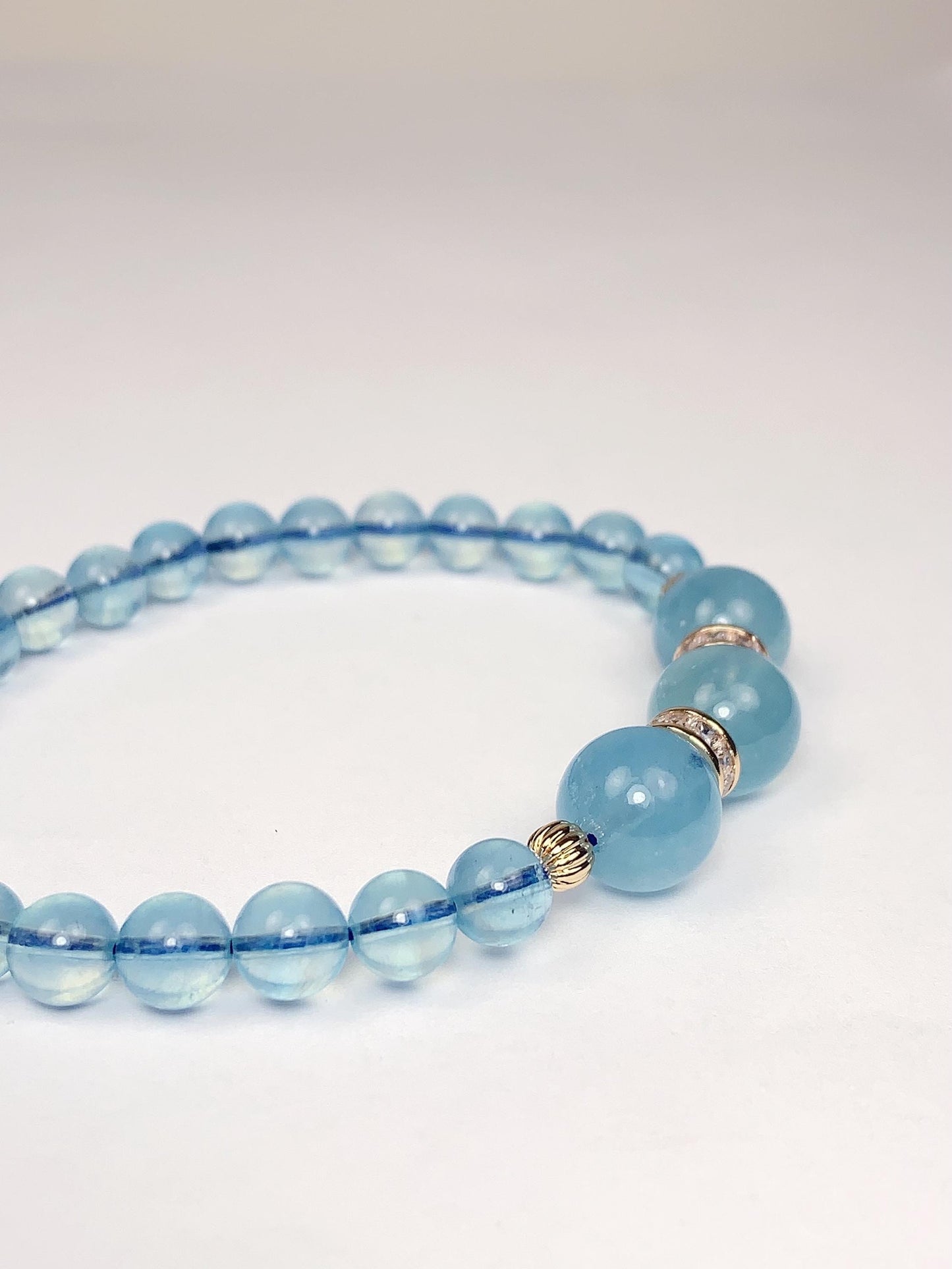 14K Gold Filled Aquamarine Bracelet: Natural Blue Gemstone, 6mm Beads
