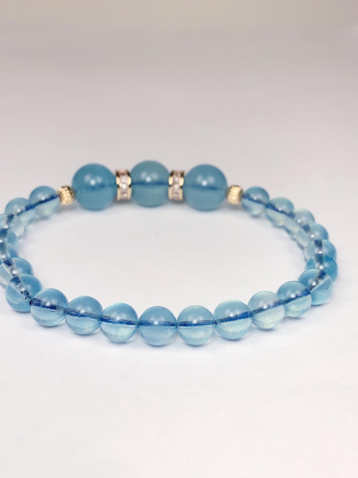 14K Gold Filled Aquamarine Bracelet: Natural Blue Gemstone, 6mm Beads