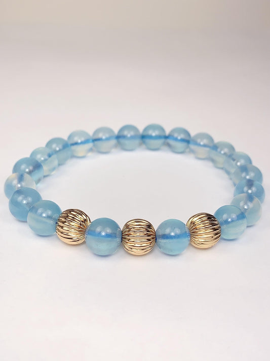 14K Gold Filled Aquamarine Bracelet: Natural Blue Gemstone, 8mm Beads