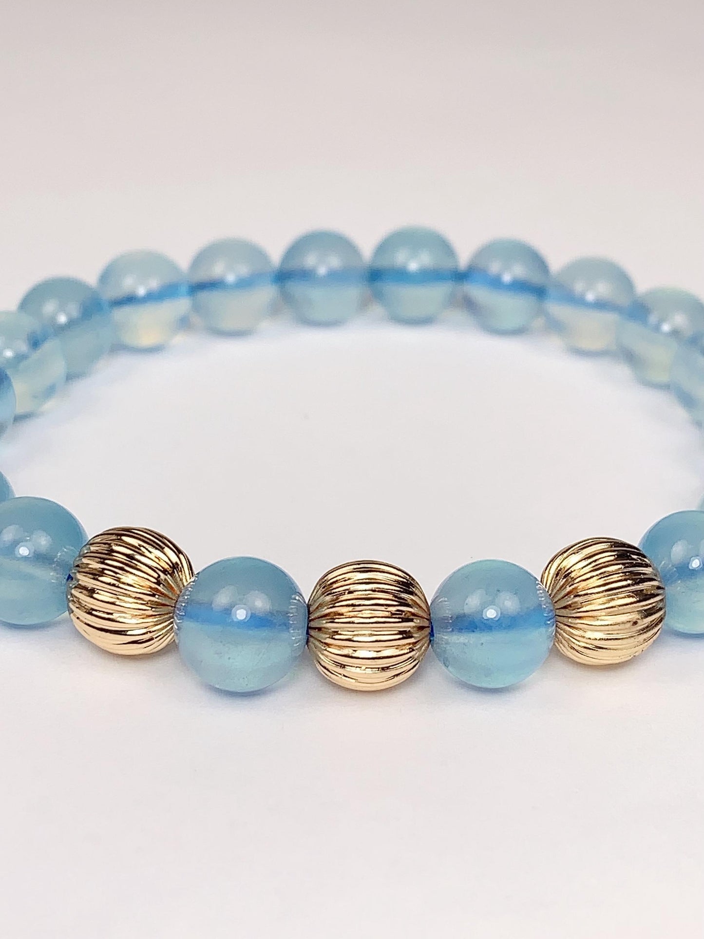 14K Gold Filled Aquamarine Bracelet: Natural Blue Gemstone, 8mm Beads