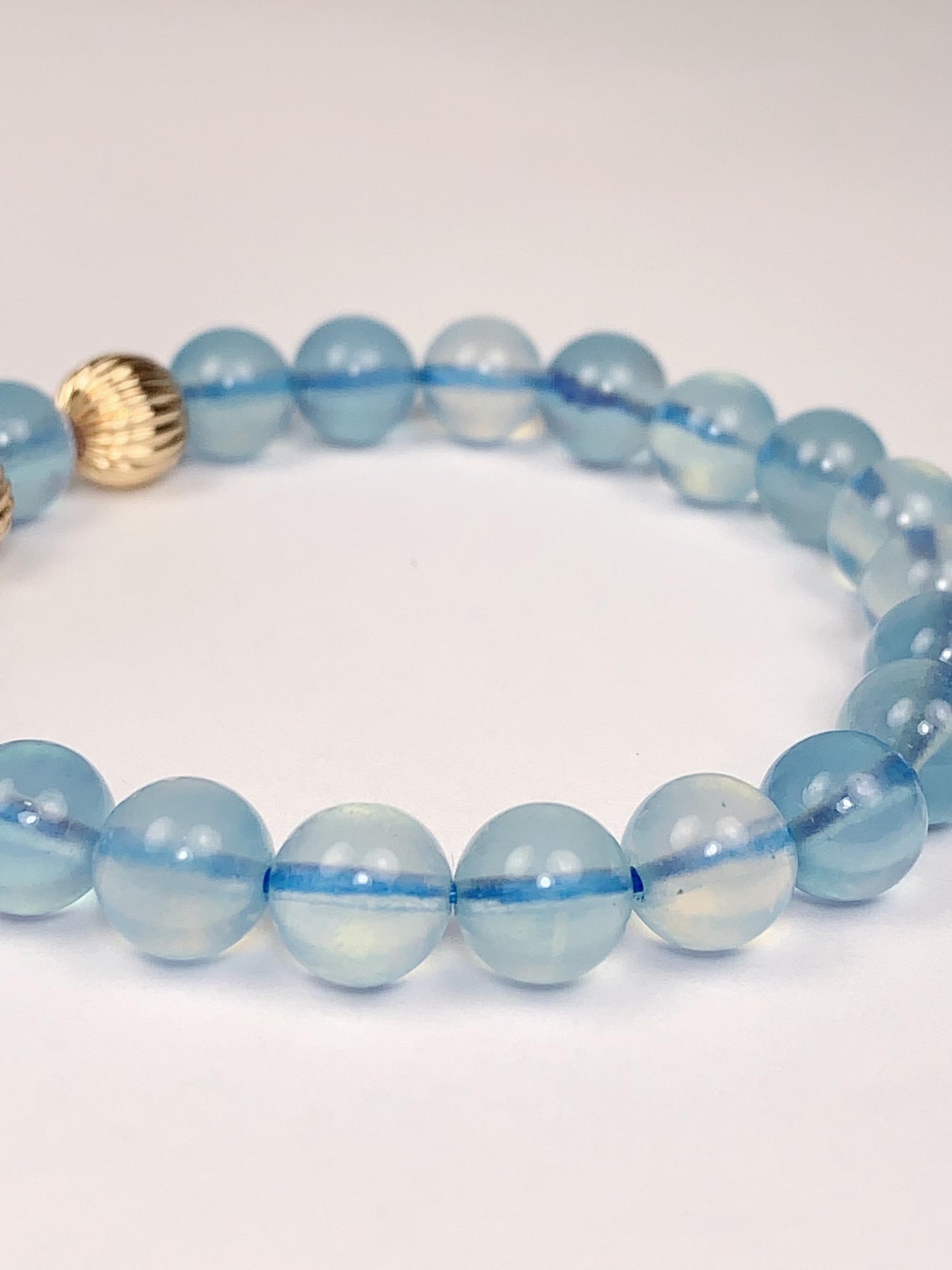 14K Gold Filled Aquamarine Bracelet: Natural Blue Gemstone, 8mm Beads
