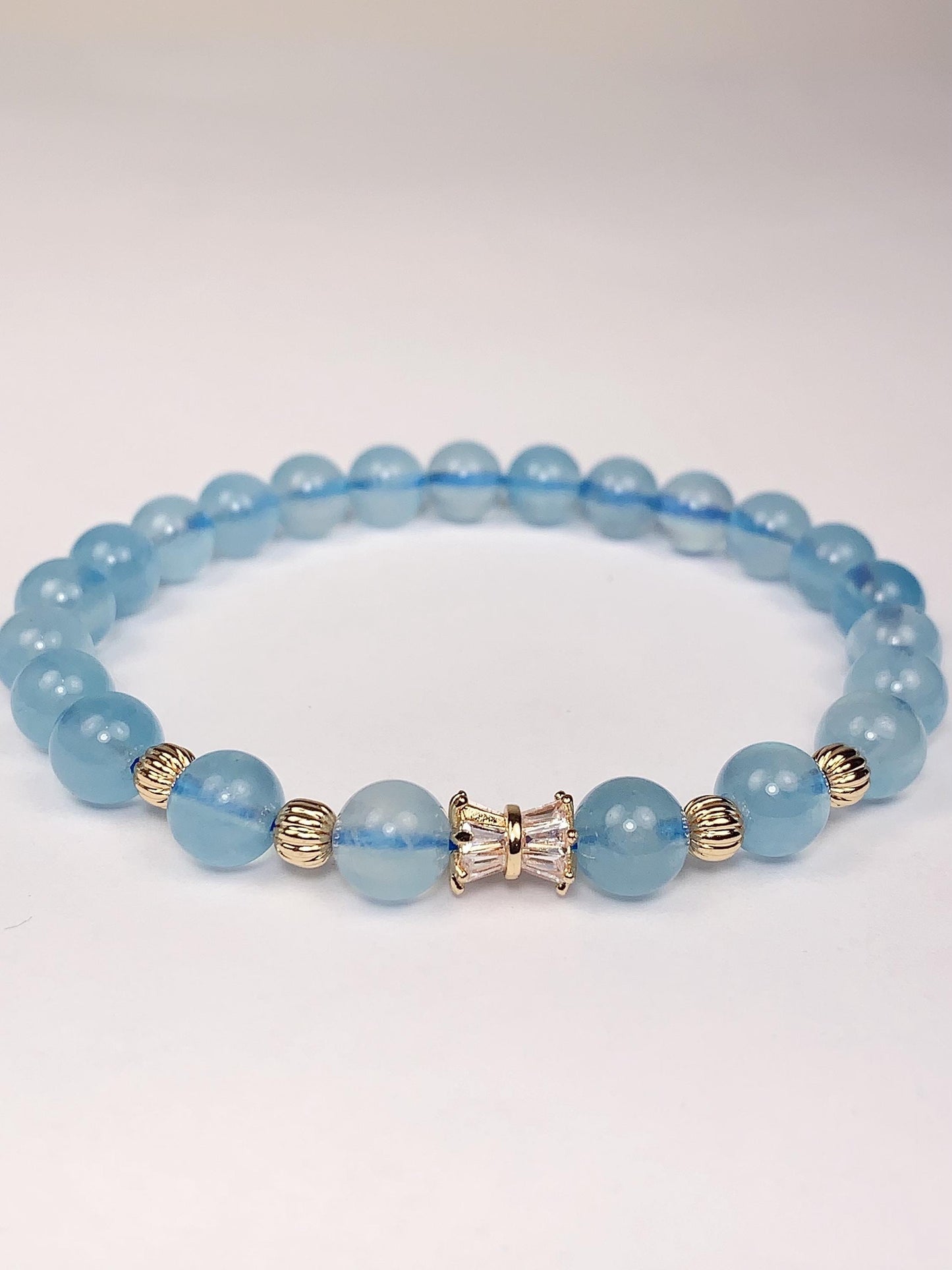 14K Gold Filled Aquamarine Bracelet: Natural Blue Gemstone, 6mm Beads