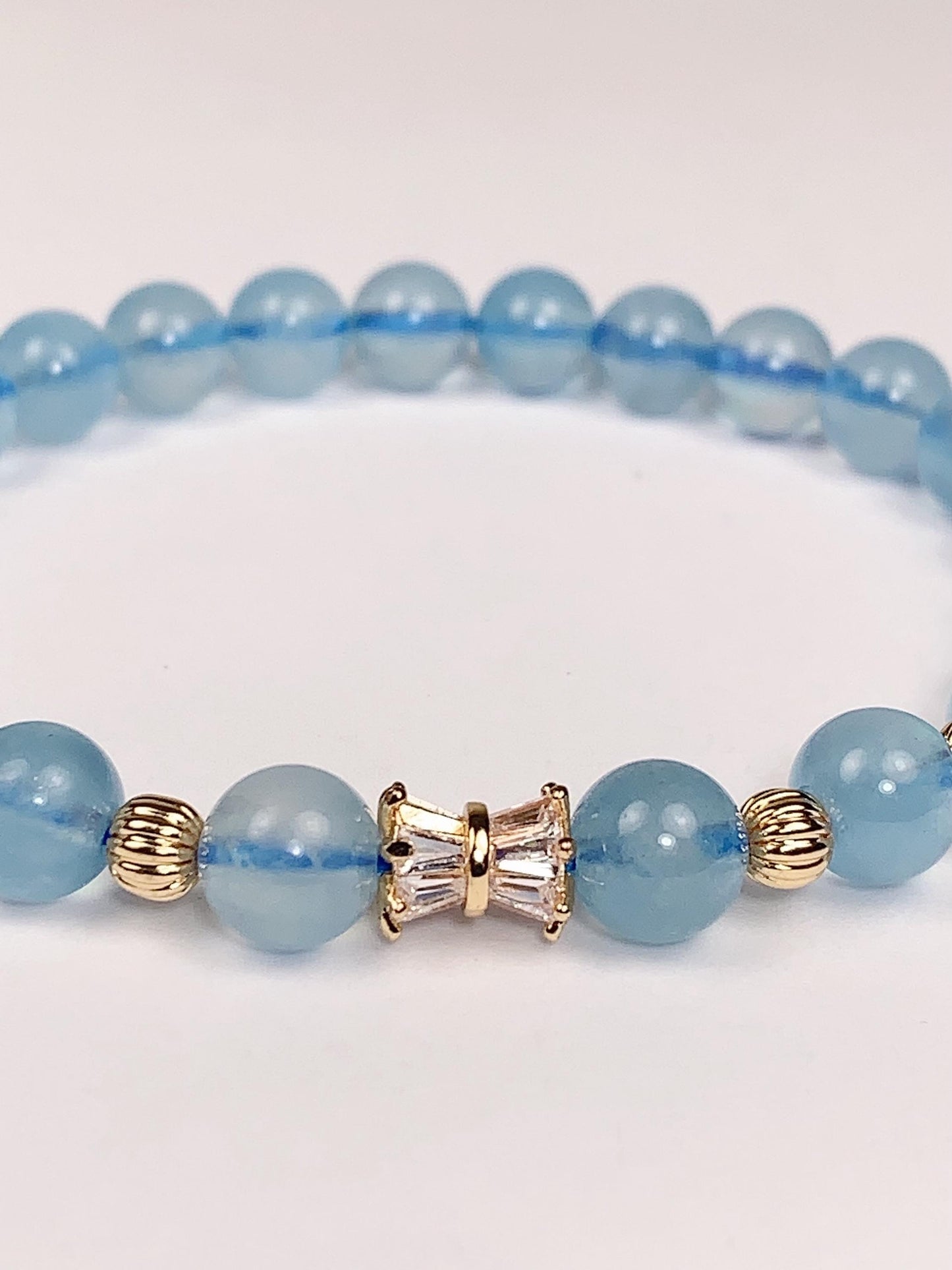 14K Gold Filled Aquamarine Bracelet: Natural Blue Gemstone, 6mm Beads