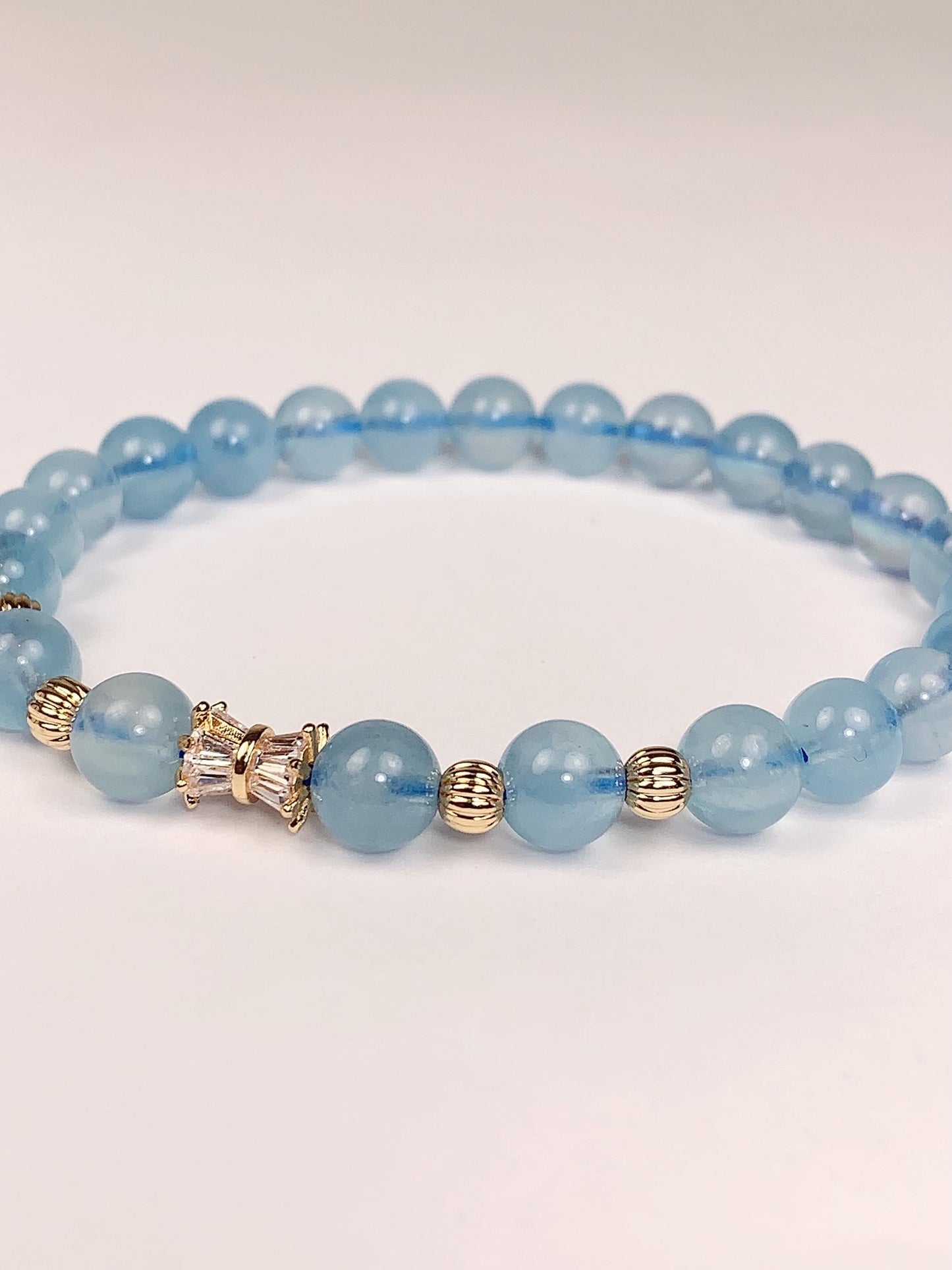 14K Gold Filled Aquamarine Bracelet: Natural Blue Gemstone, 6mm Beads