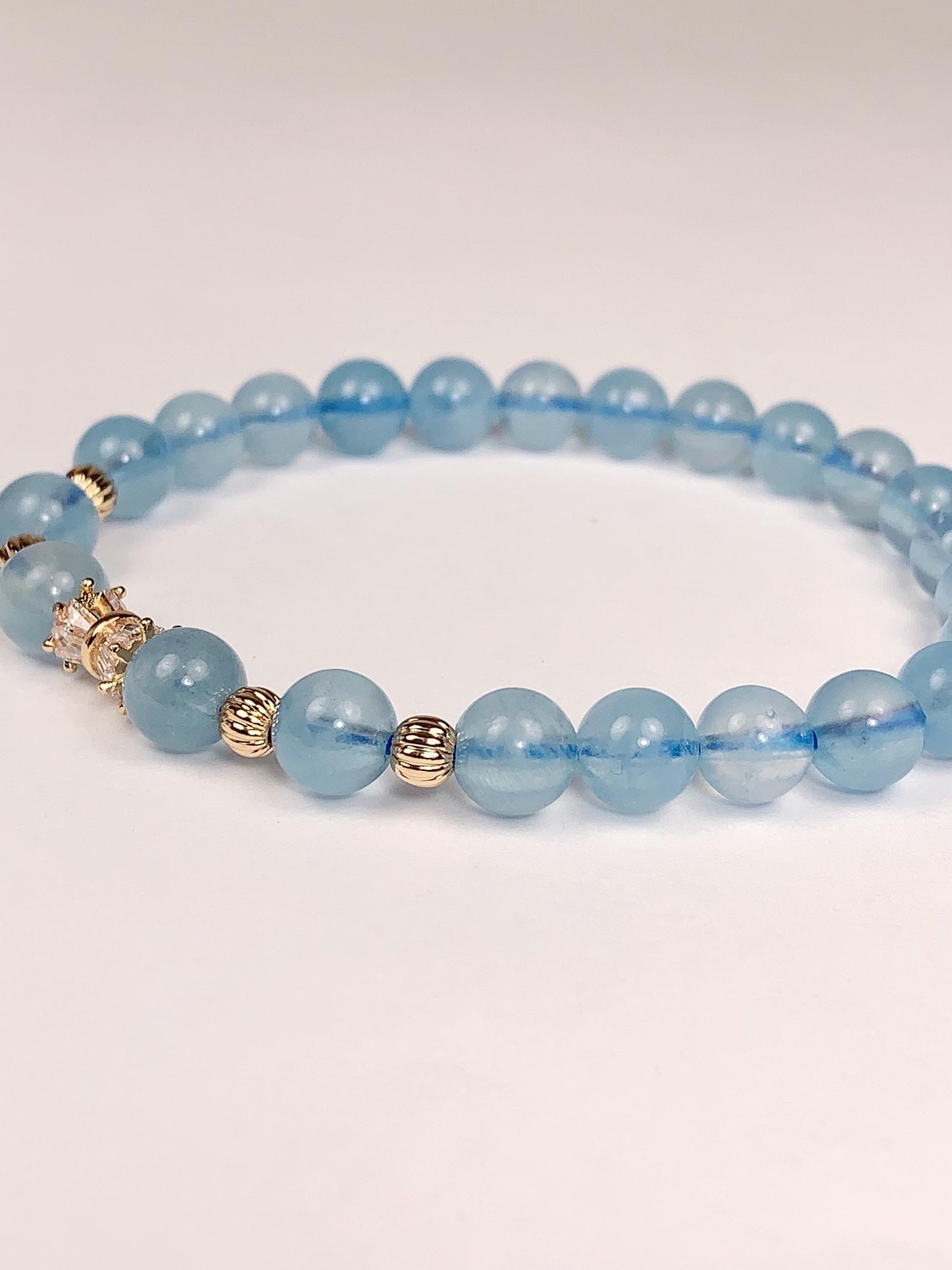 14K Gold Filled Aquamarine Bracelet: Natural Blue Gemstone, 6mm Beads