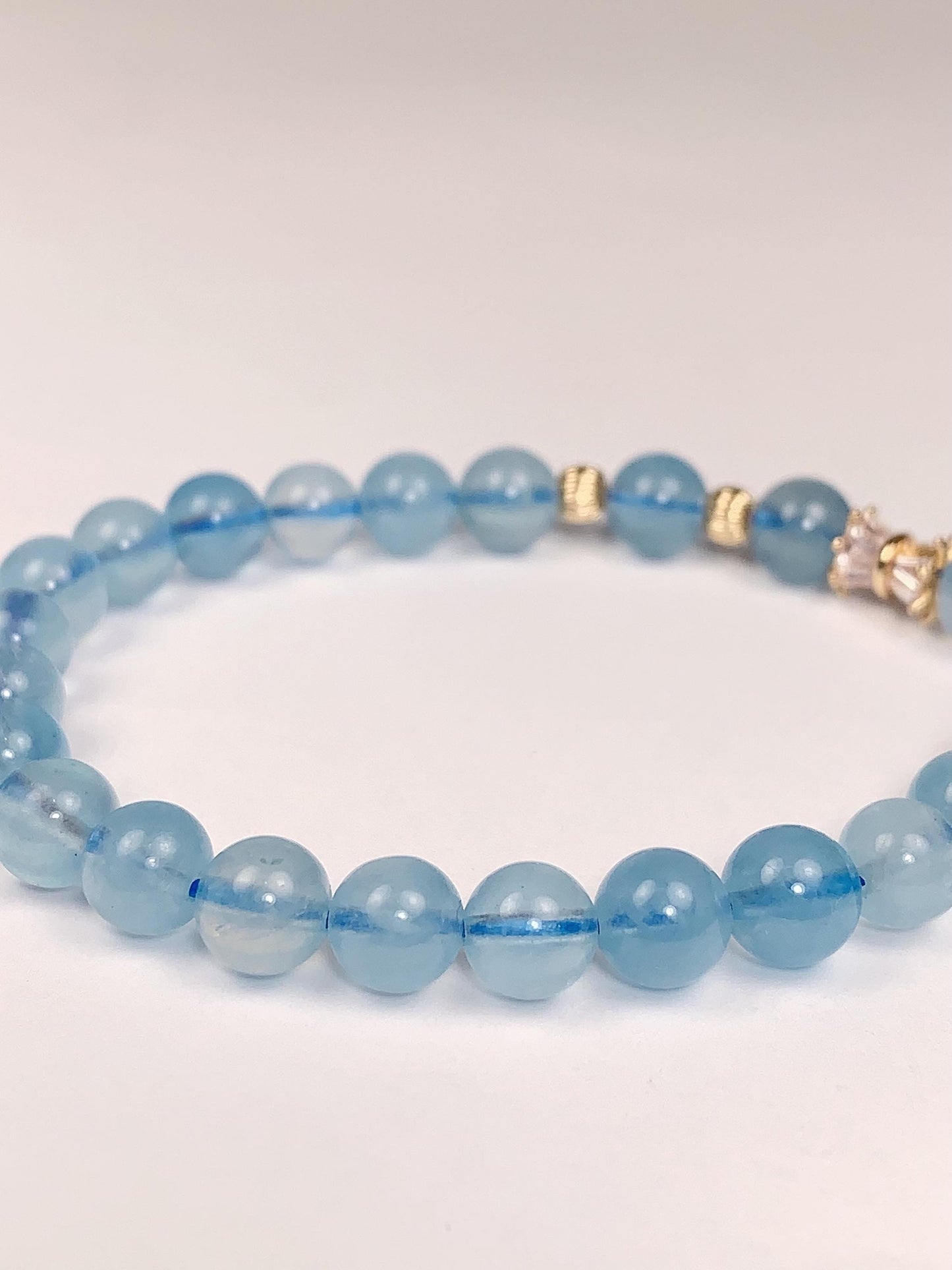 14K Gold Filled Aquamarine Bracelet: Natural Blue Gemstone, 6mm Beads
