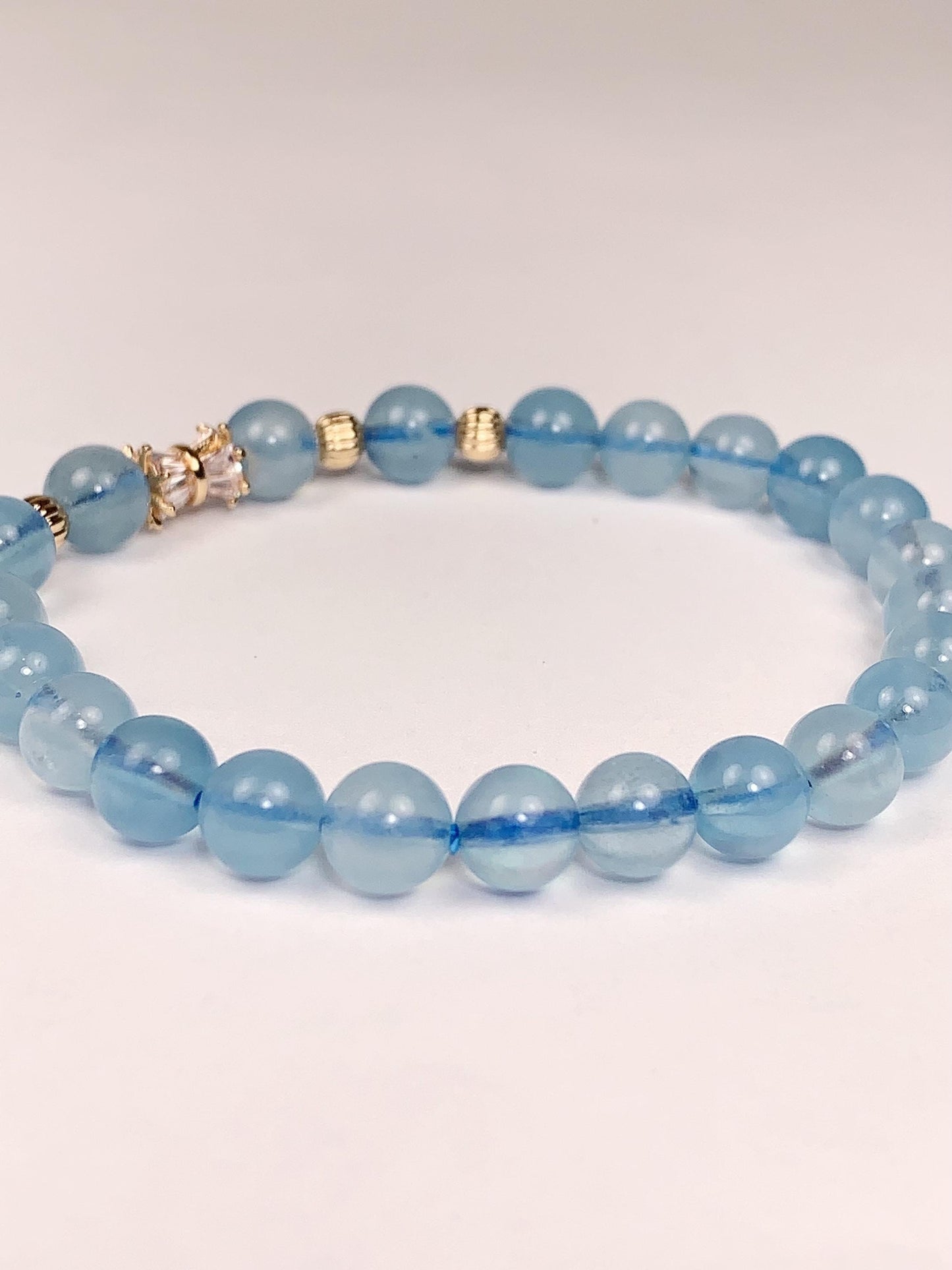 14K Gold Filled Aquamarine Bracelet: Natural Blue Gemstone, 6mm Beads