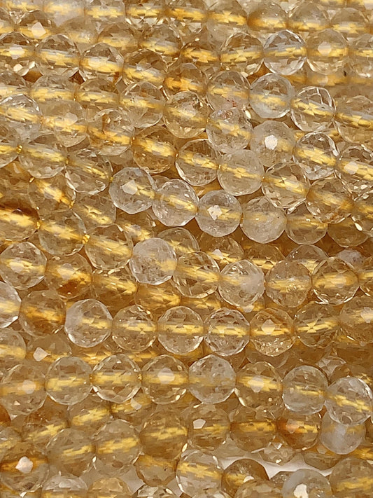 Grade AA Genuine Natural Clear Clean yellow Citrine Faceted Round Beads 15.5" Strand 2mm 3mm 4mm very high quality
