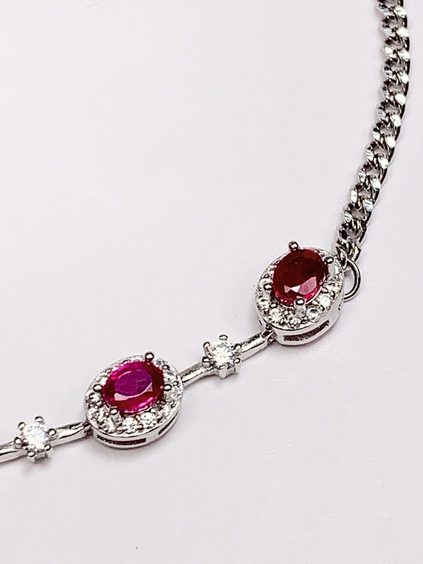 Ruby Sterling Silver Bracelet: 18K White Gold Plated, Dainty Gemstone