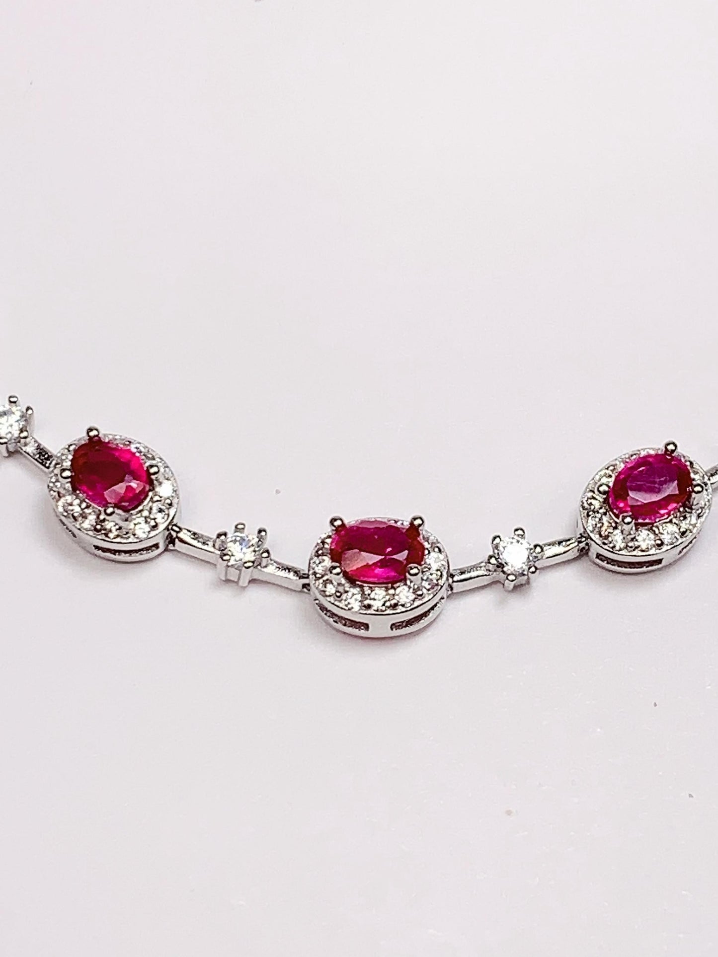 Ruby Sterling Silver Bracelet: 18K White Gold Plated, Dainty Gemstone