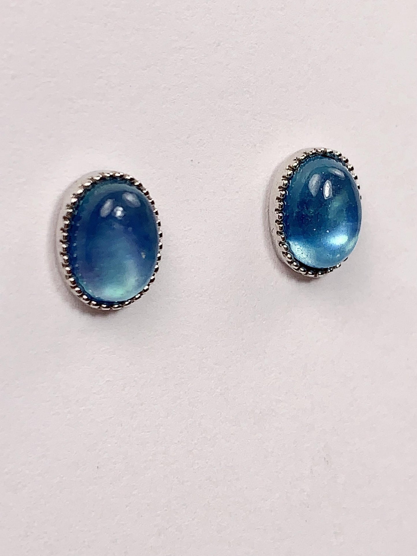 Blue Aquamarine Earrings: Oval Gem, 18k Gold Plated Sterling Silver