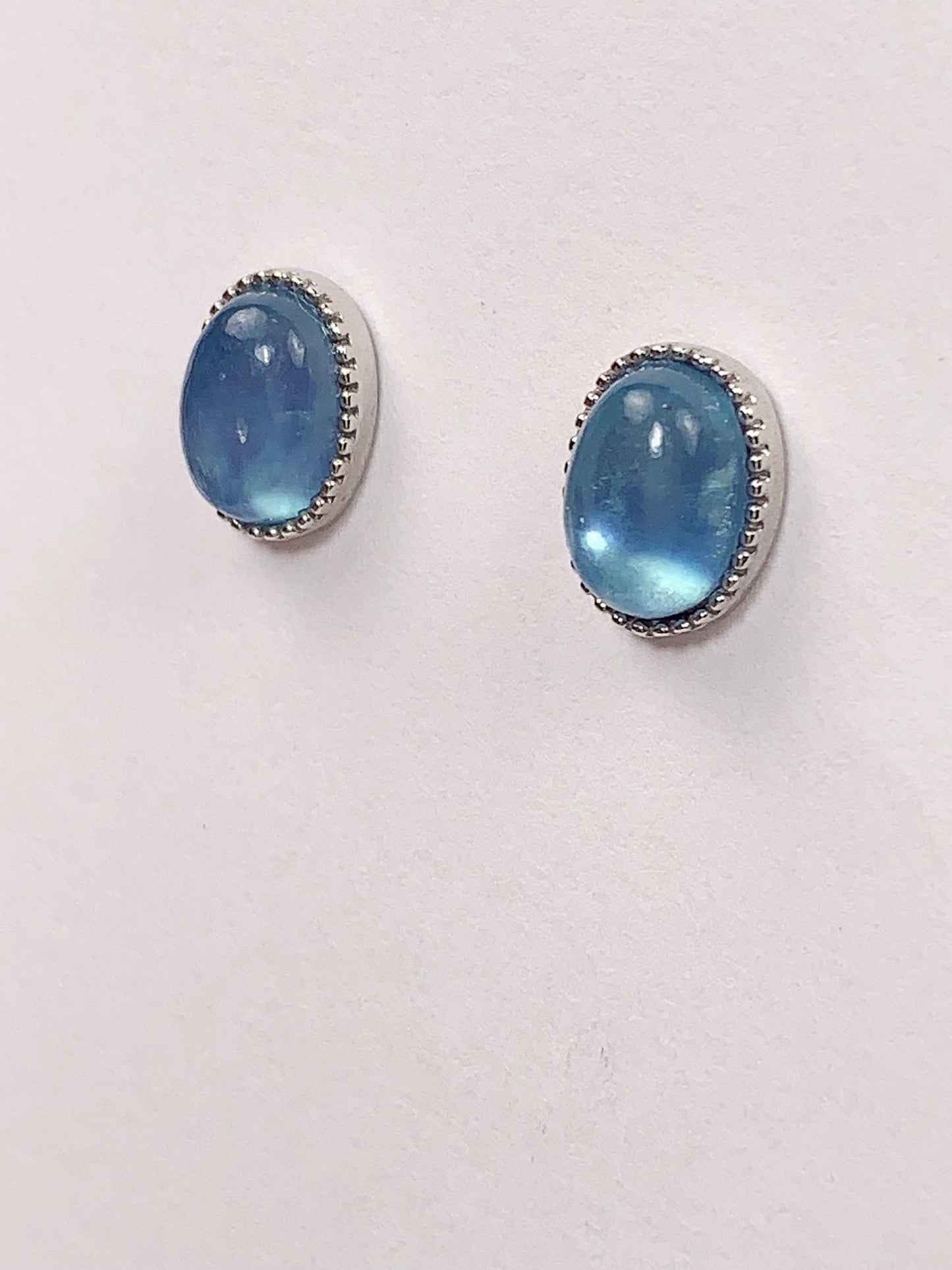 Blue Aquamarine Earrings: Oval Gem, 18k Gold Plated Sterling Silver