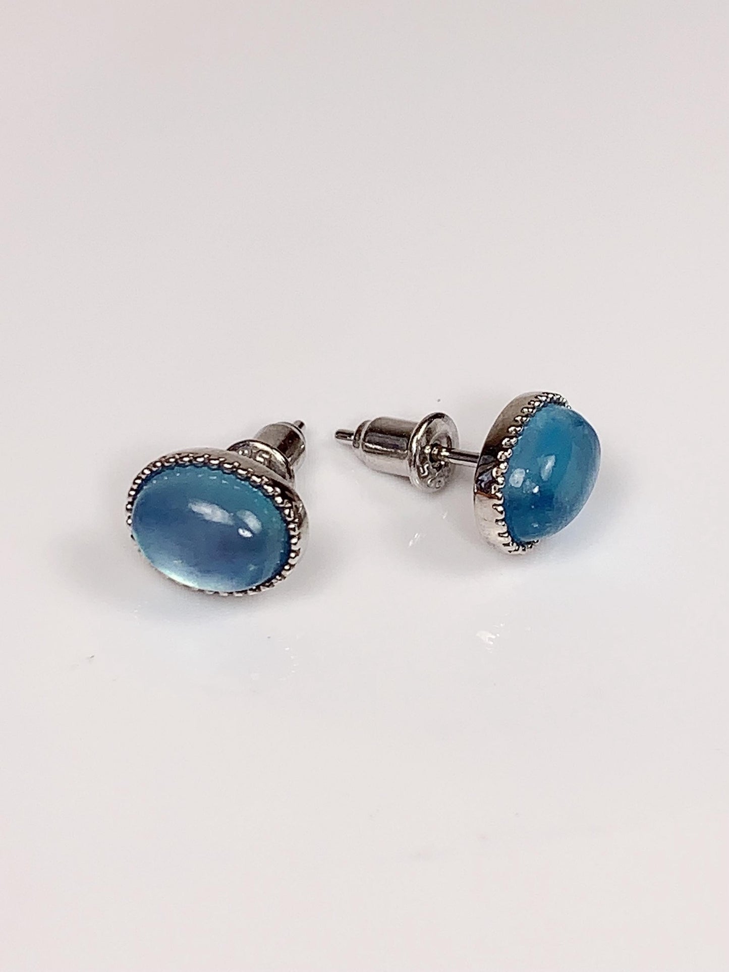 Blue Aquamarine Earrings: Oval Gem, 18k Gold Plated Sterling Silver