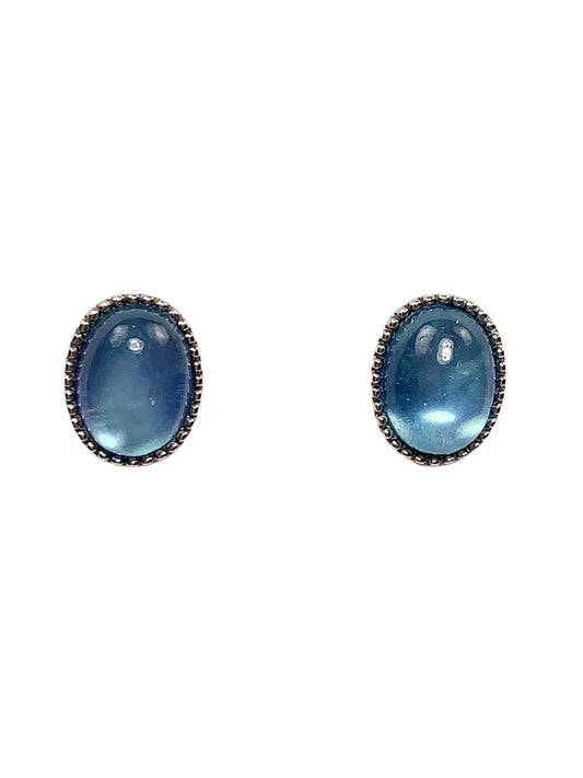 Blue Aquamarine Earrings: Oval Gem, 18k Gold Plated Sterling Silver