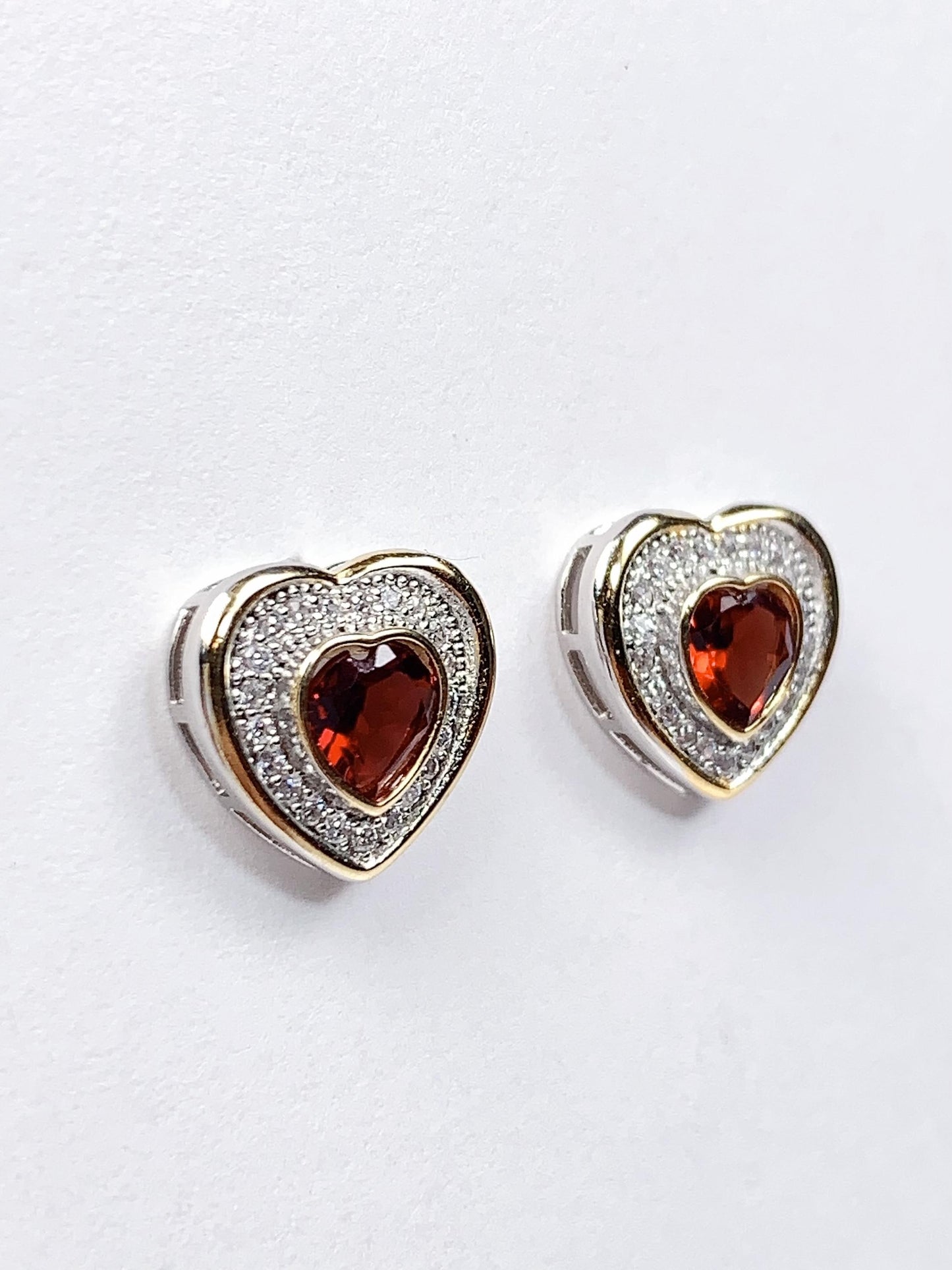 Red Garnet Heart Earrings: 18k Gold Plated Sterling Silver