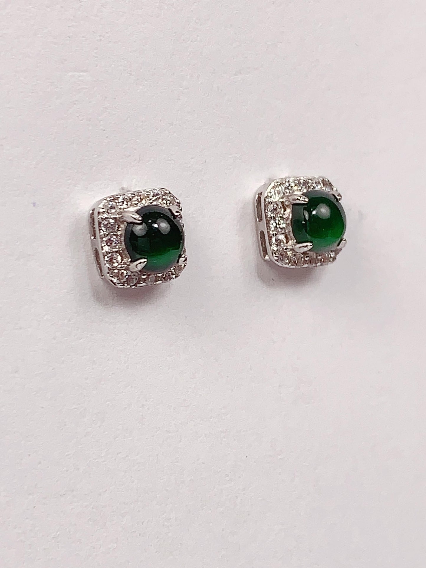 Green Jade Sterling Silver Earrings: 4mm Round Cut, 18k Gold Plated