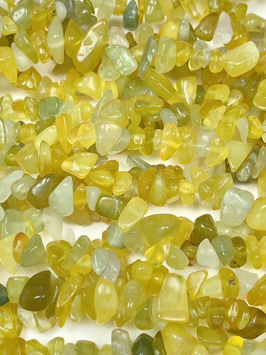 Lemon Jade Nugget Beads: Natural Green Yellow Gemstone Chips, 32" Strand