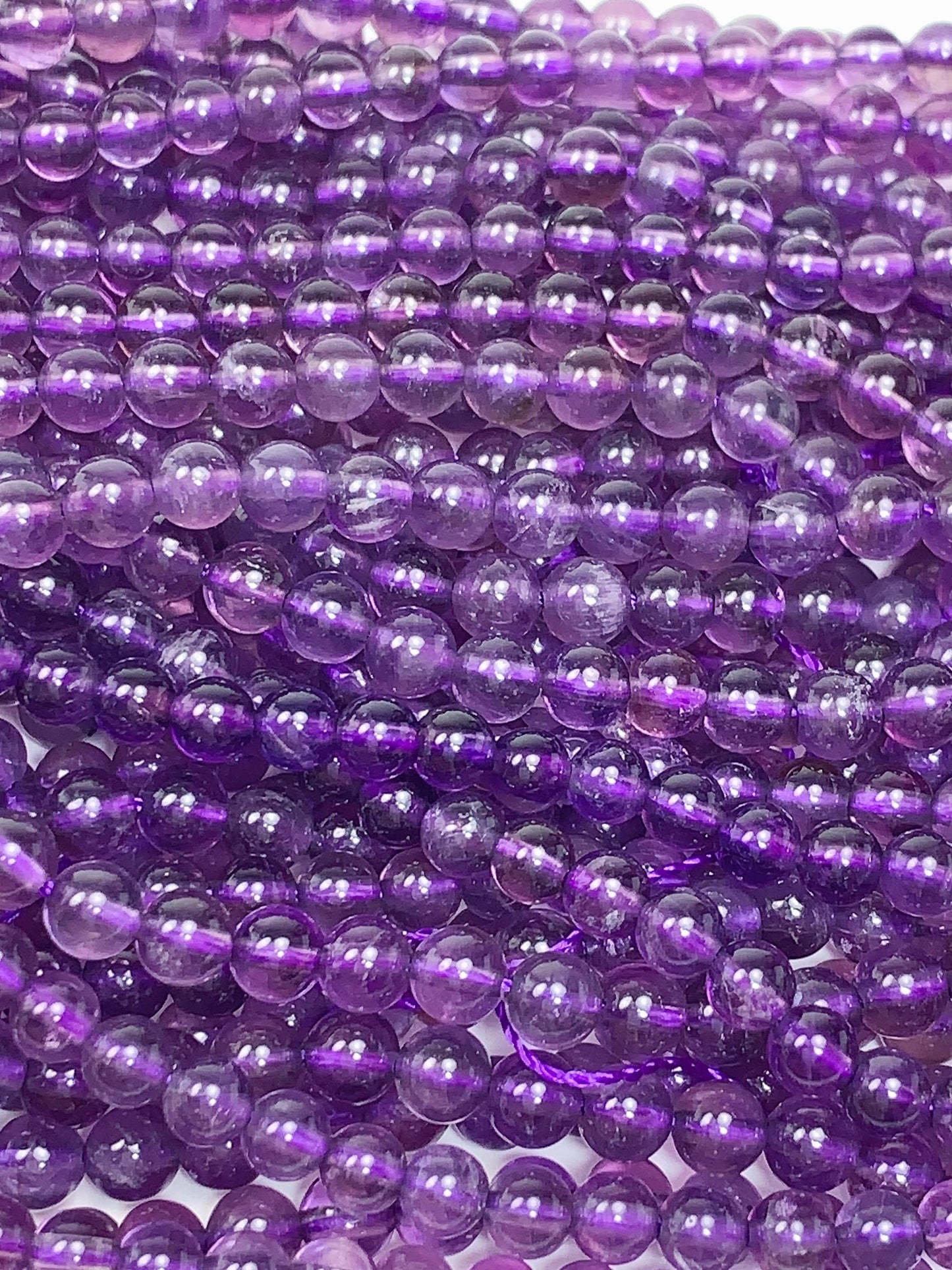 Natural Purple Amethyst Beads: 4.5mm Smooth Round Gemstone Strand