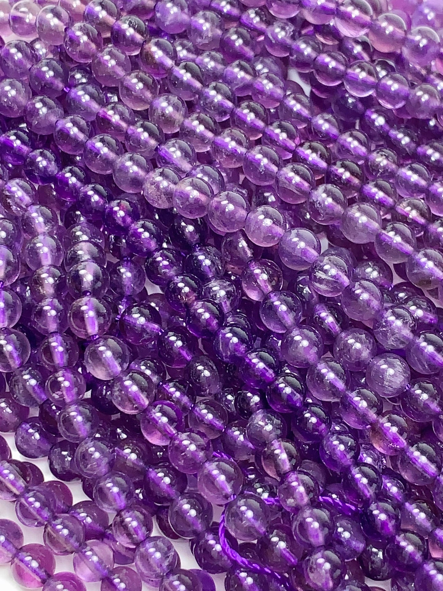 Natural Purple Amethyst Beads: 4.5mm Smooth Round Gemstone Strand