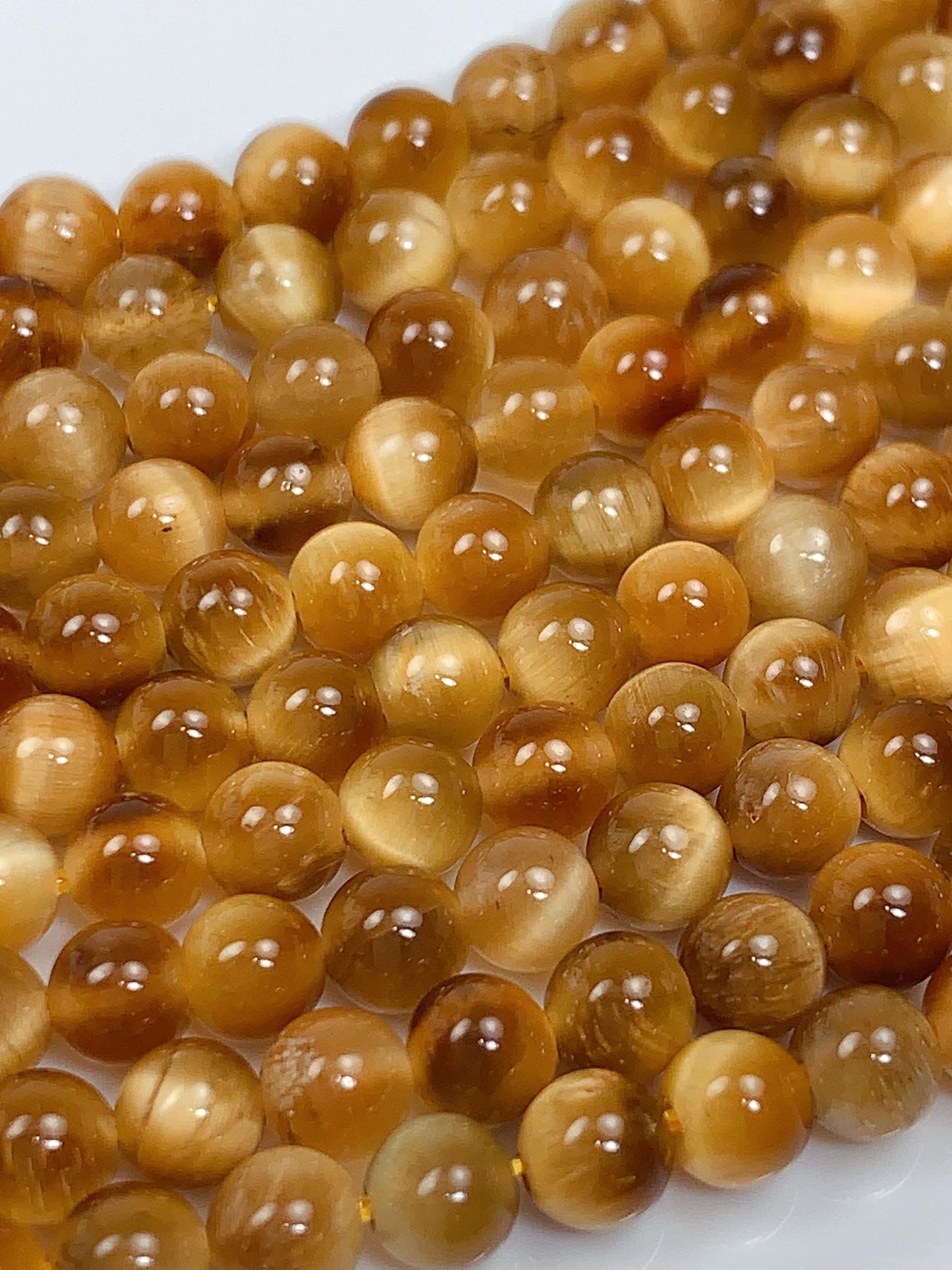 Natural Golden Yellow Tiger's Eye Smooth Round Beads - 15.5" Strand