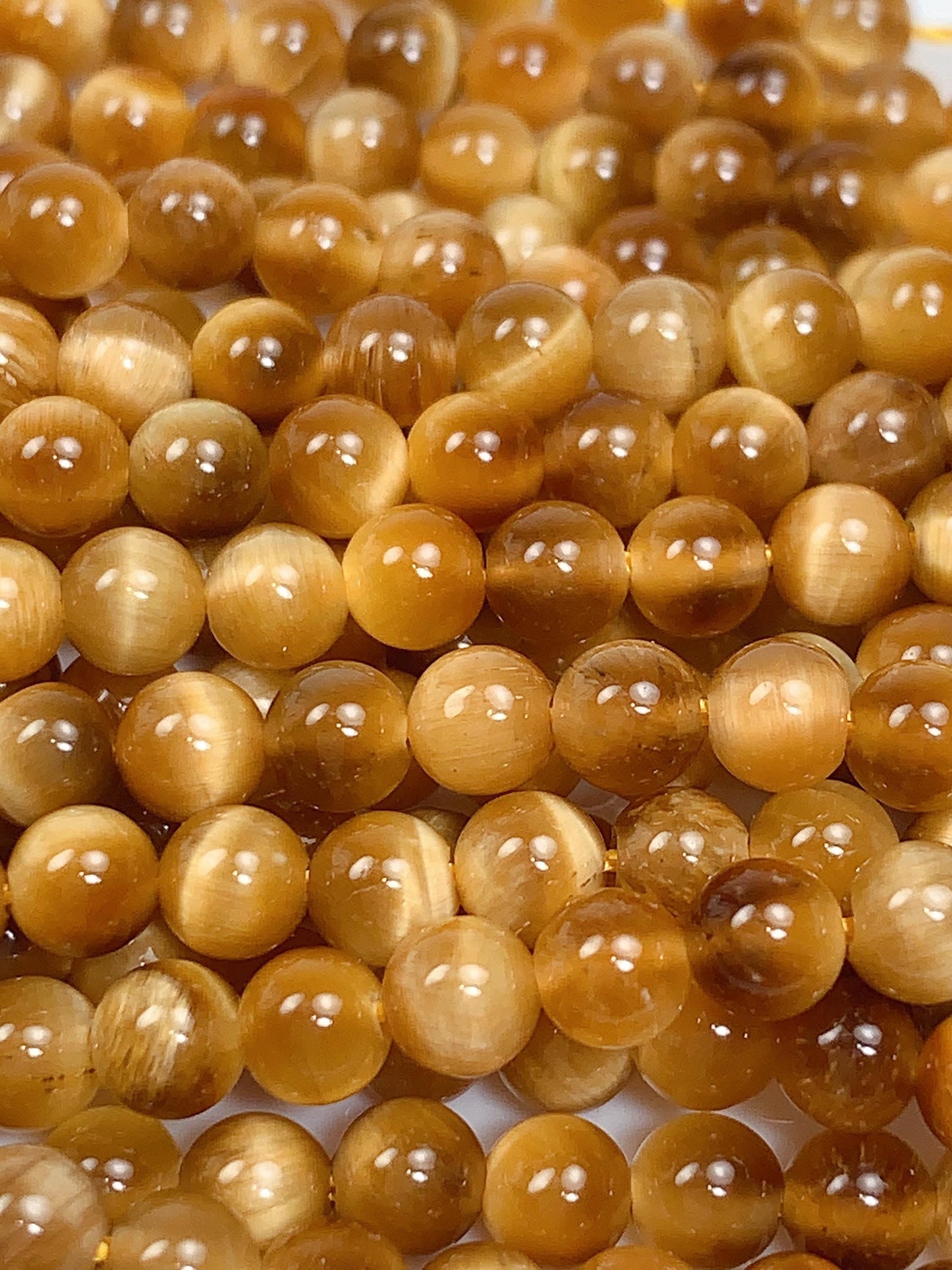 Natural Golden Yellow Tiger's Eye Smooth Round Beads - 15.5" Strand