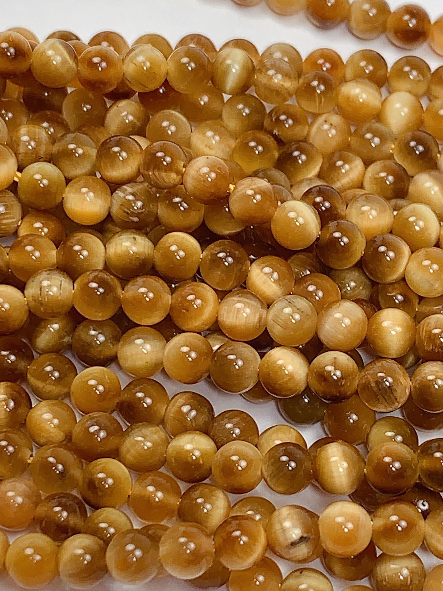 Natural Golden Yellow Tiger's Eye Smooth Round Beads - 15.5" Strand