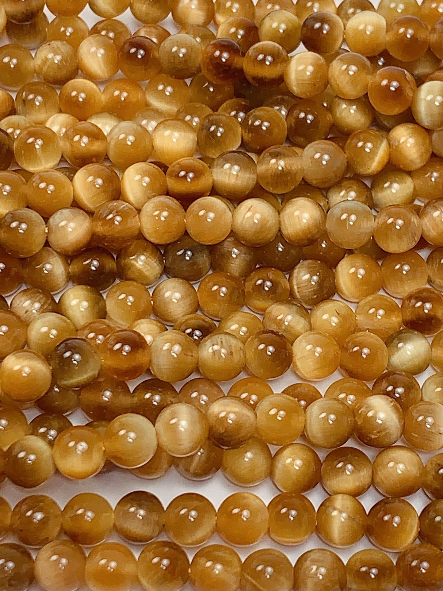 Natural Golden Yellow Tiger's Eye Smooth Round Beads - 15.5" Strand