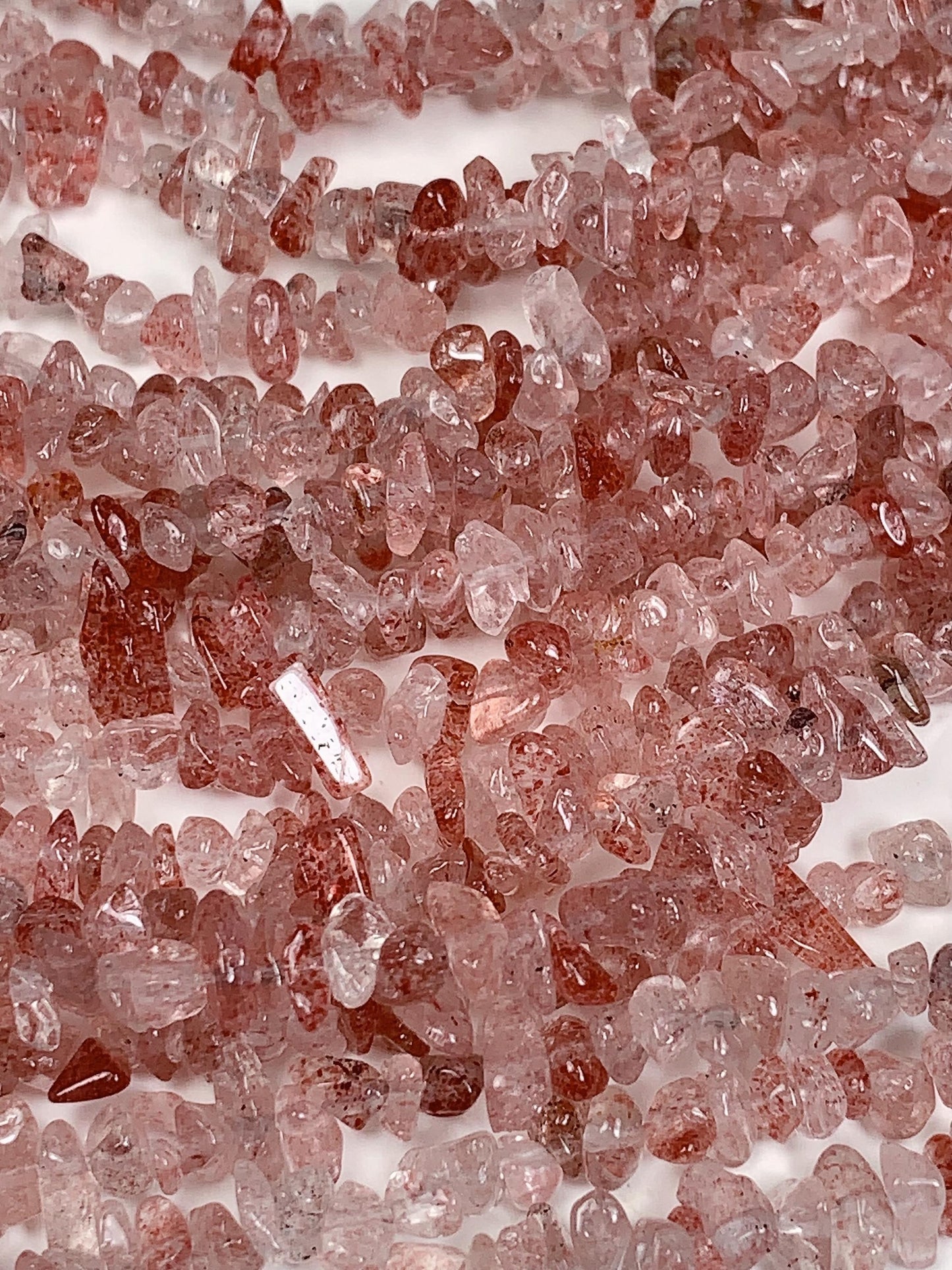Strawberry Quartz Chip Beads: Natural Red Pink Gemstone Crystal, 32" Strand