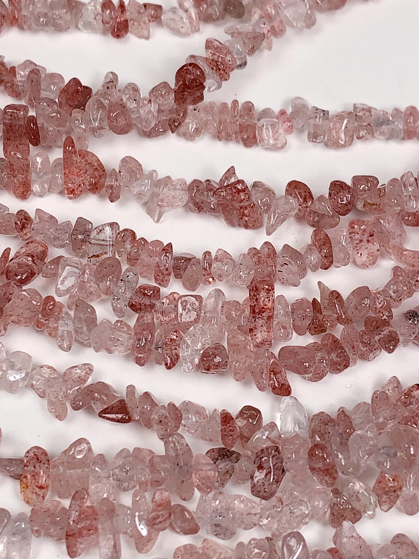 Strawberry Quartz Chip Beads: Natural Red Pink Gemstone Crystal, 32" Strand