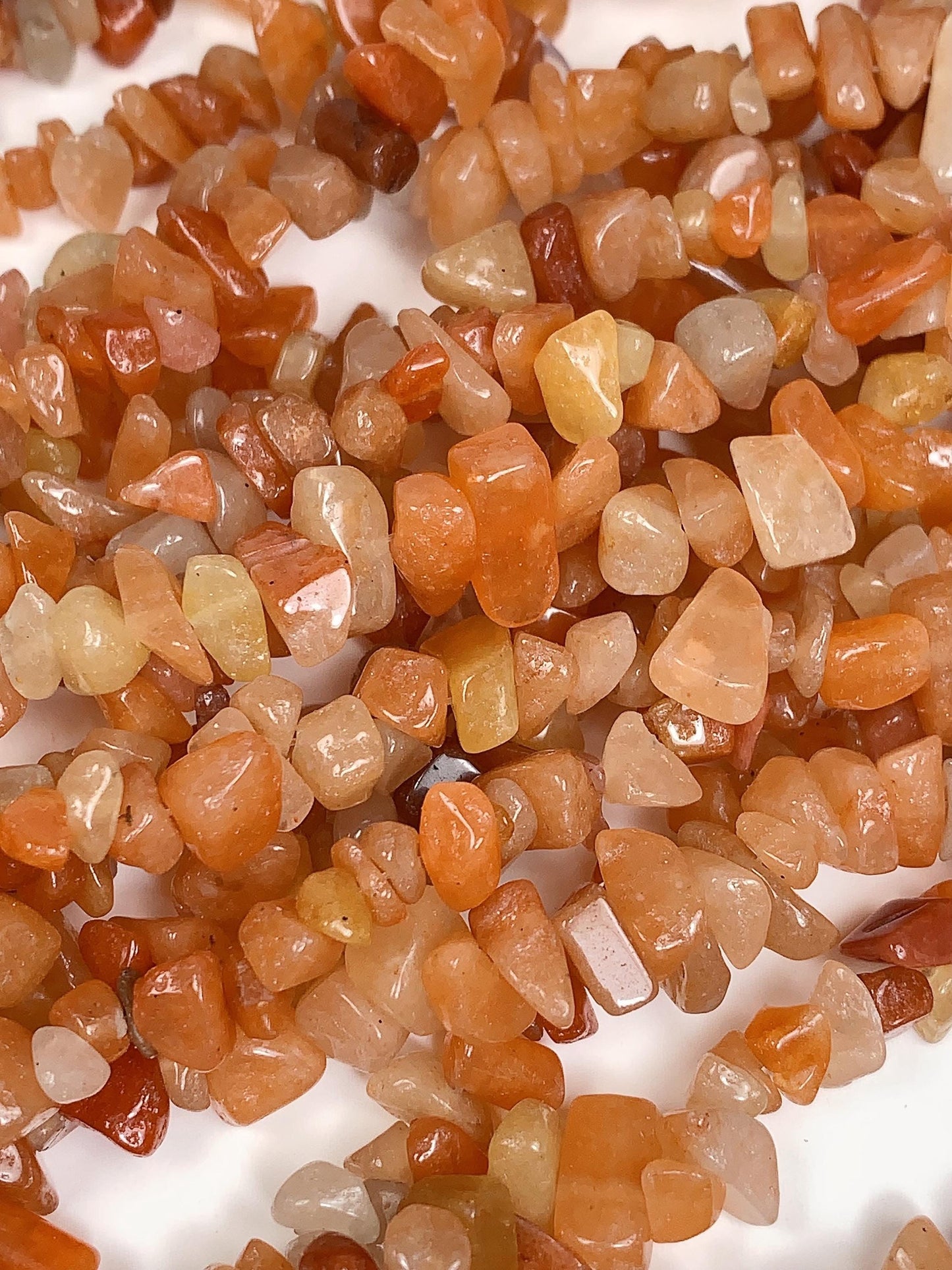 Red Orange Aventurine Chip Beads: Genuine Gemstone Nuggets, 32" Strand