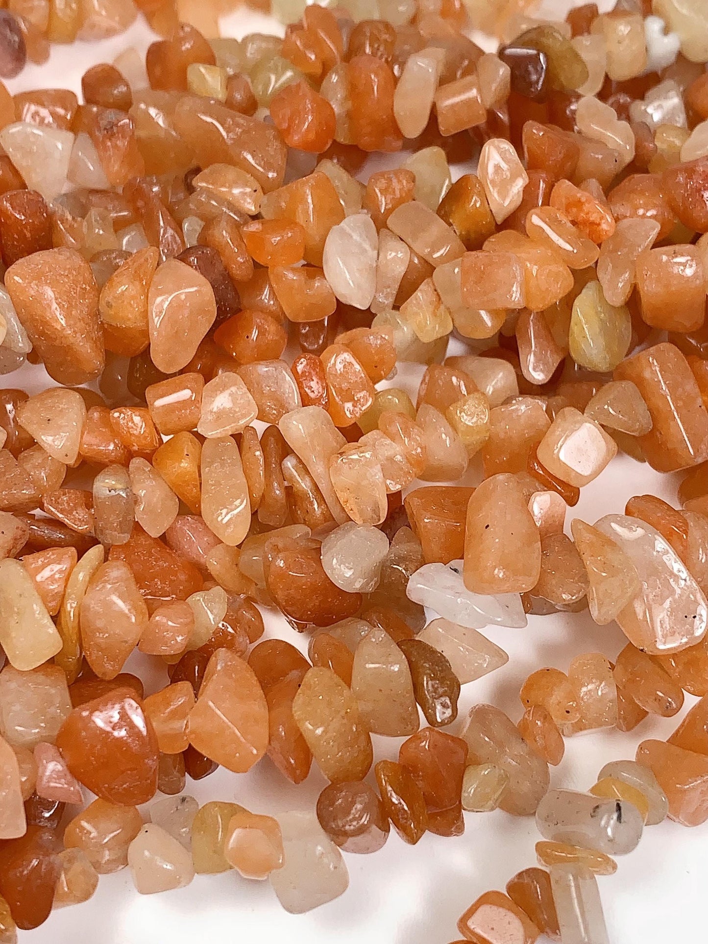 Red Orange Aventurine Chip Beads: Genuine Gemstone Nuggets, 32" Strand