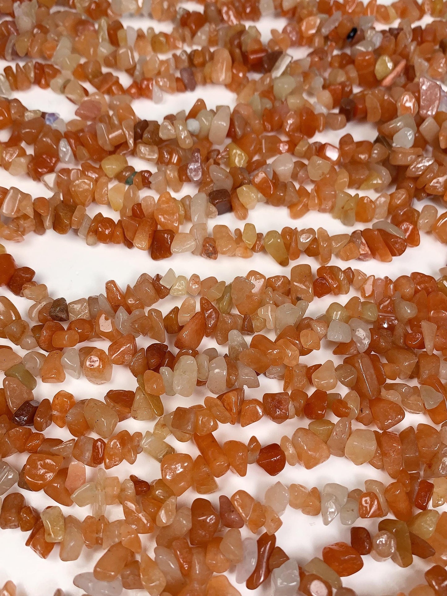 Red Orange Aventurine Chip Beads: Genuine Gemstone Nuggets, 32" Strand