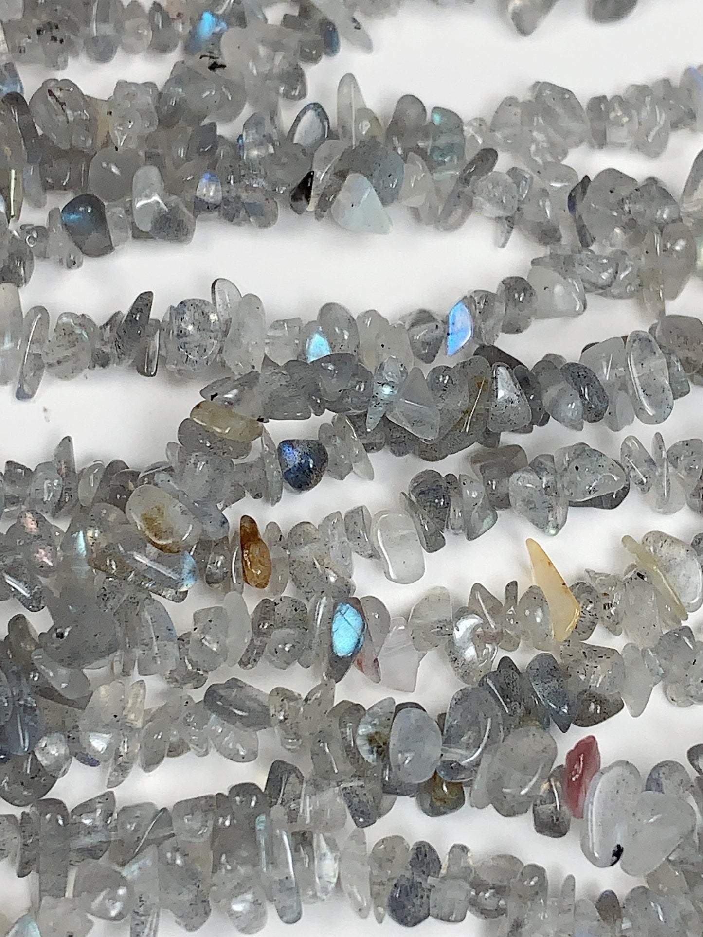 Labradorite Chip Beads: 32" Gray Blue Gemstone Nuggets (3-8mm)