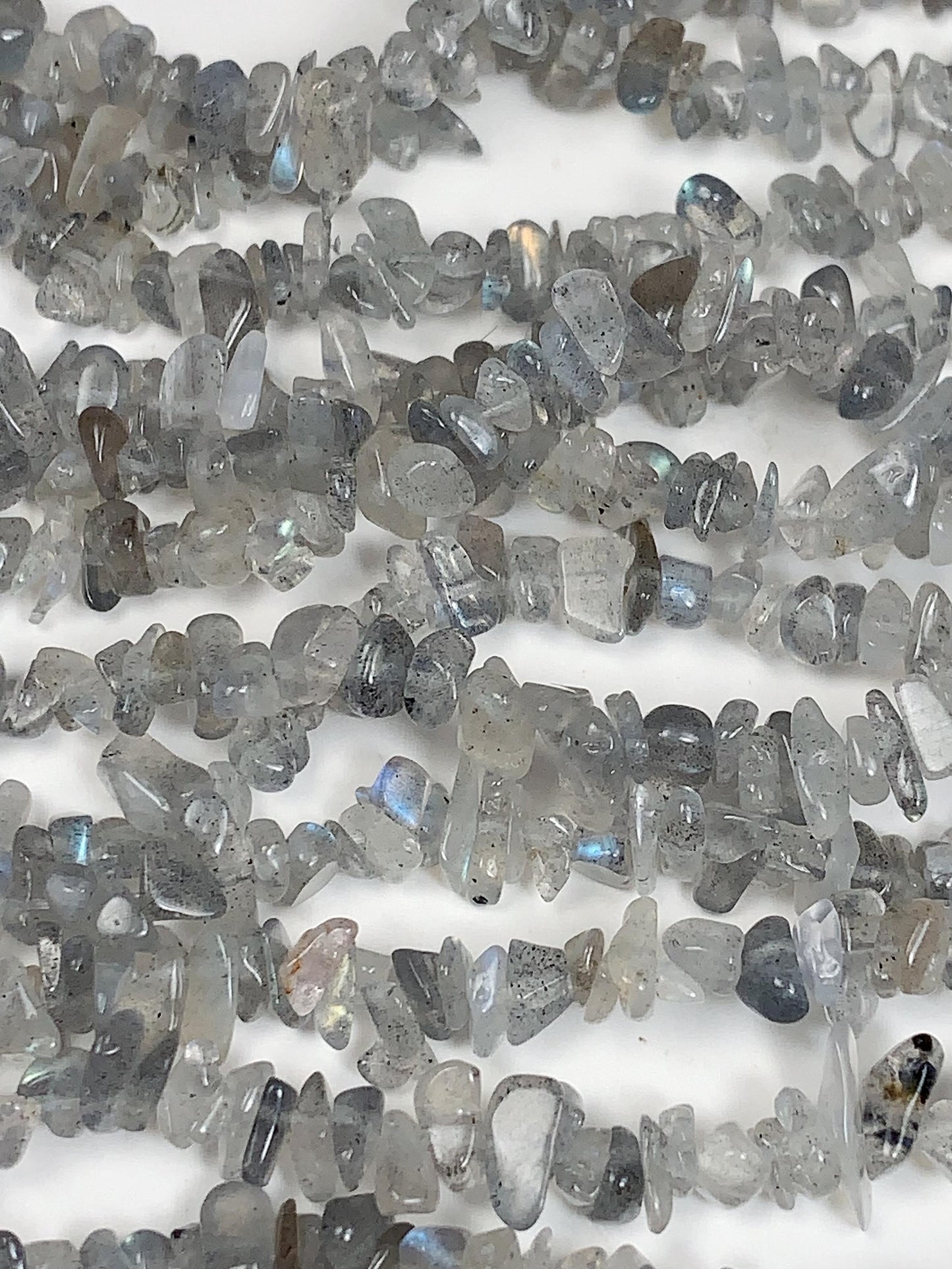 Labradorite Chip Beads: 32" Gray Blue Gemstone Nuggets (3-8mm)