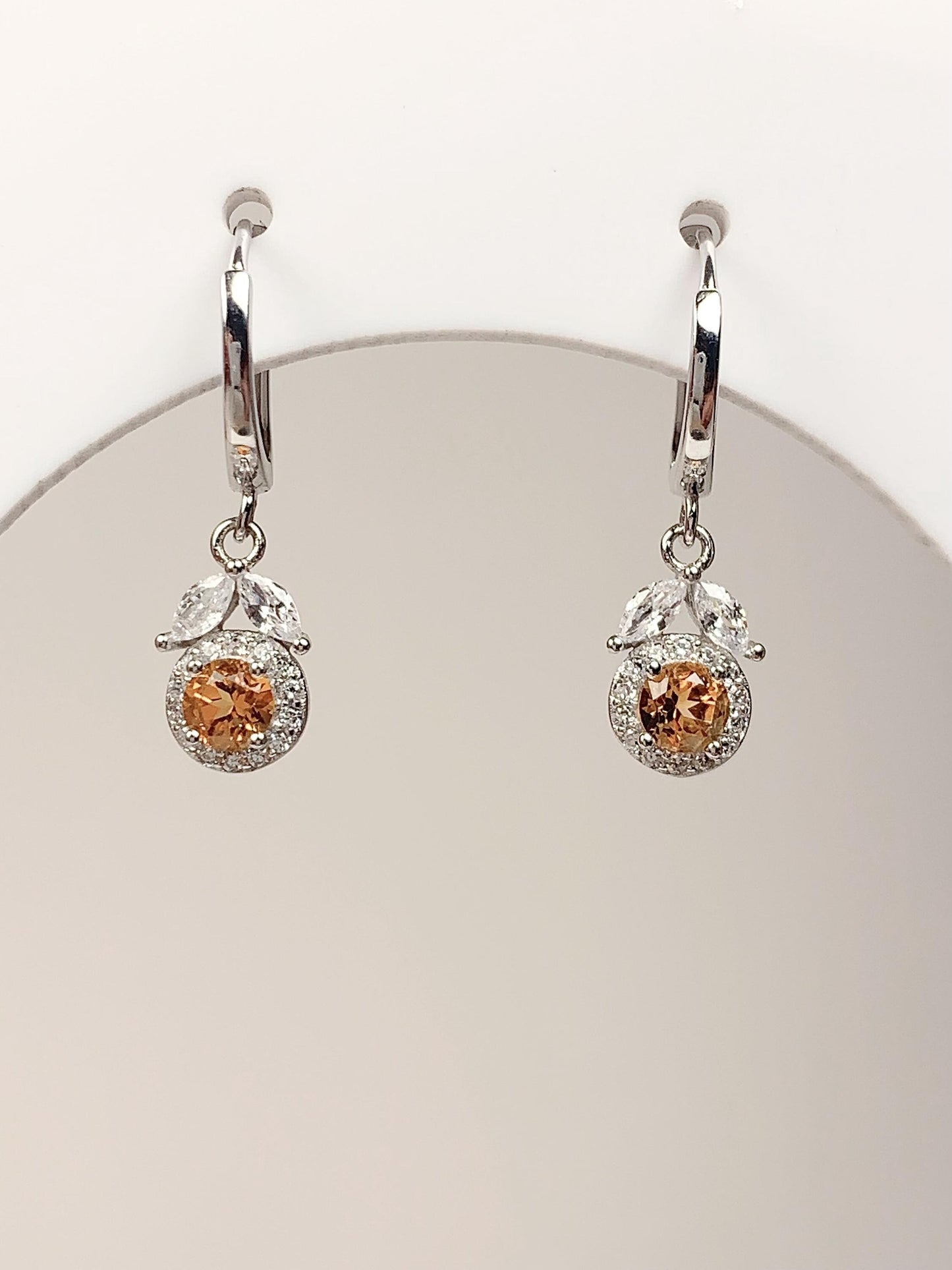 Citrine Earrings: 18k Gold Plated Sterling Silver, Apple Leaf Design