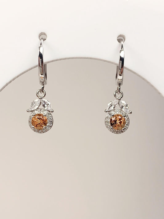 Citrine Earrings: 18k Gold Plated Sterling Silver, Apple Leaf Design