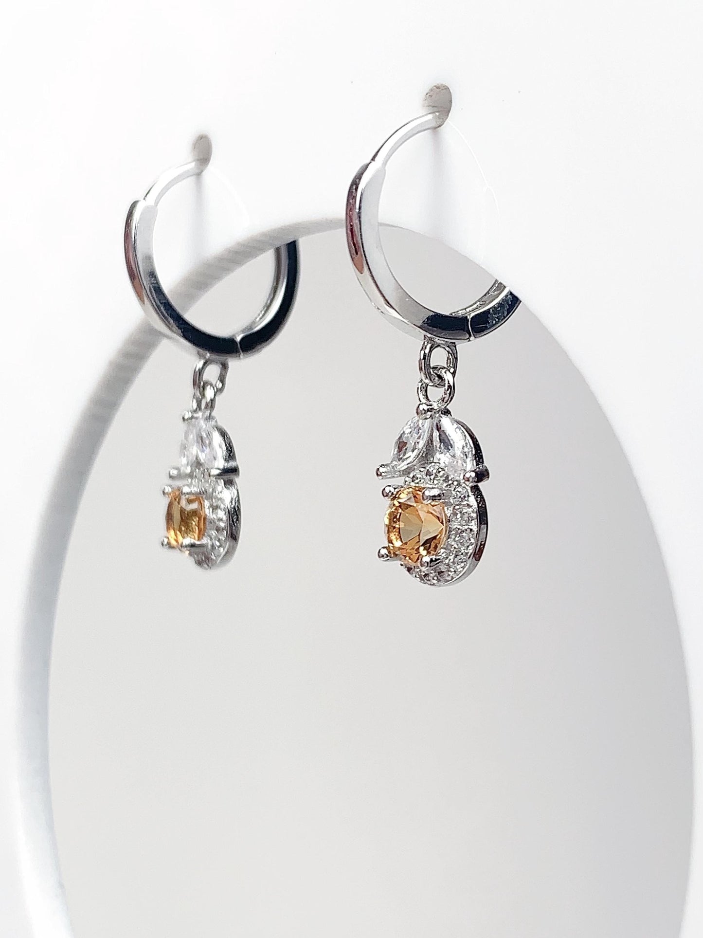 Citrine Earrings: 18k Gold Plated Sterling Silver, Apple Leaf Design