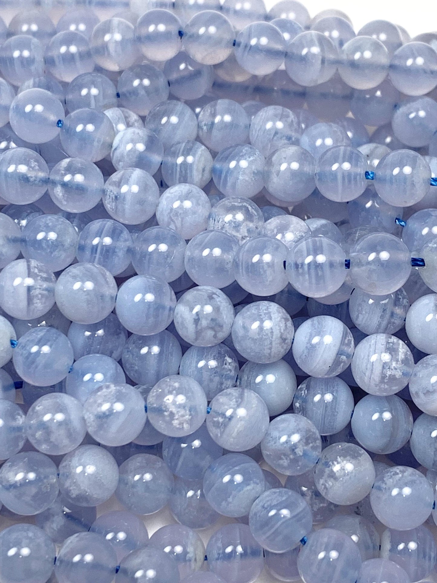 AAA Natural Icy Blue Lace Strip Agate Smooth Round Beads Gemstone Strand 15.5" 6mm