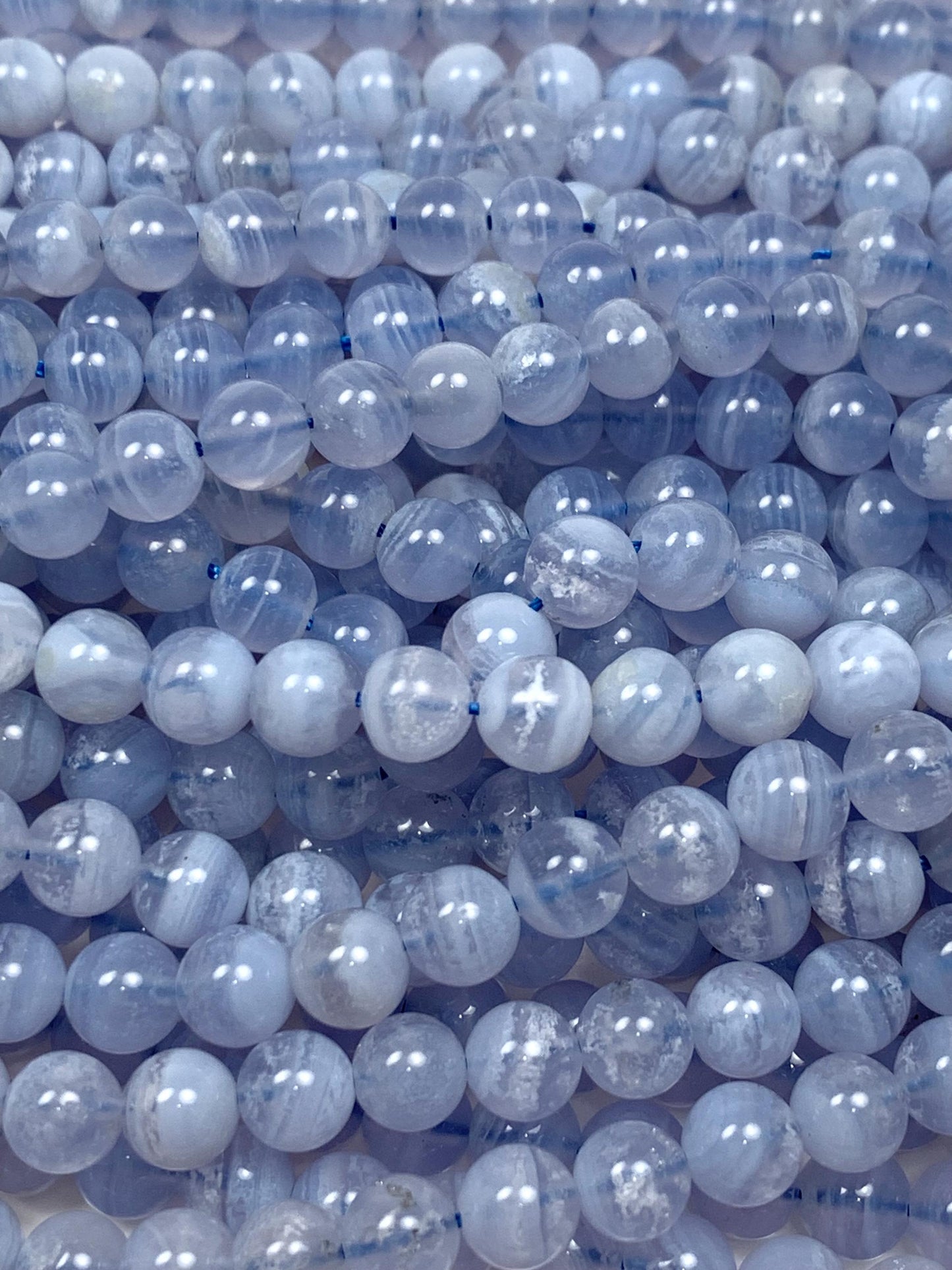 AAA Natural Icy Blue Lace Strip Agate Smooth Round Beads Gemstone Strand 15.5" 6mm