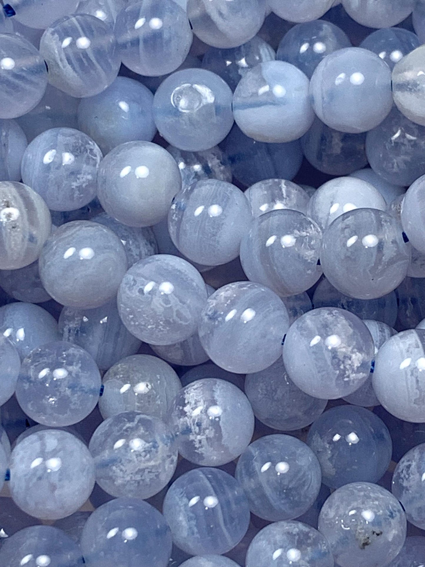 AAA Natural Icy Blue Lace Strip Agate Smooth Round Beads Gemstone Strand 15.5" 6mm