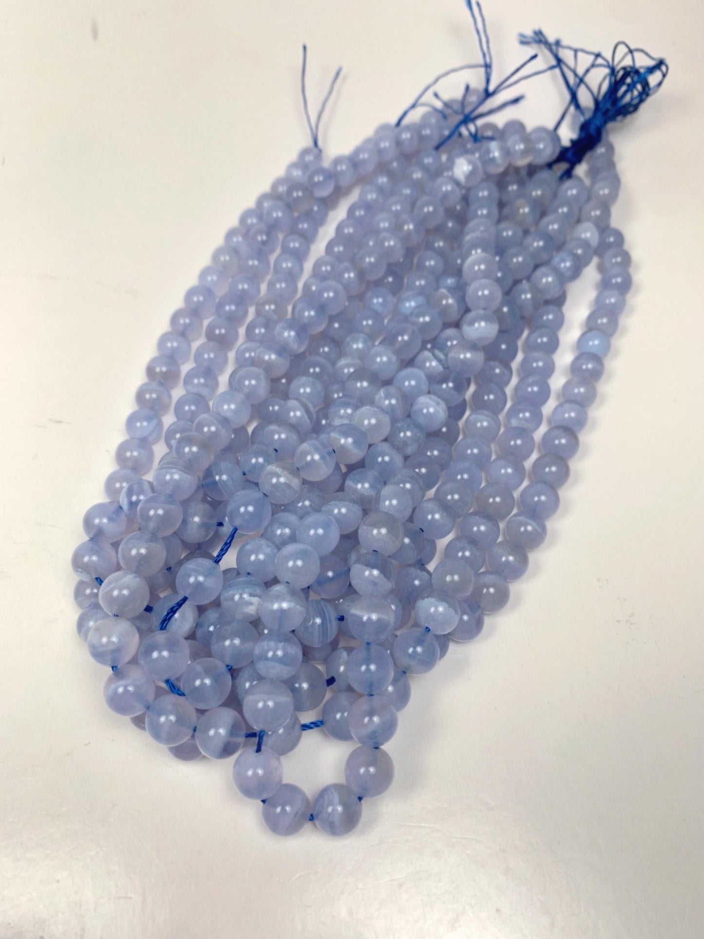 AAA Natural Icy Blue Lace Strip Agate Smooth Round Beads Gemstone Strand 15.5" 6mm