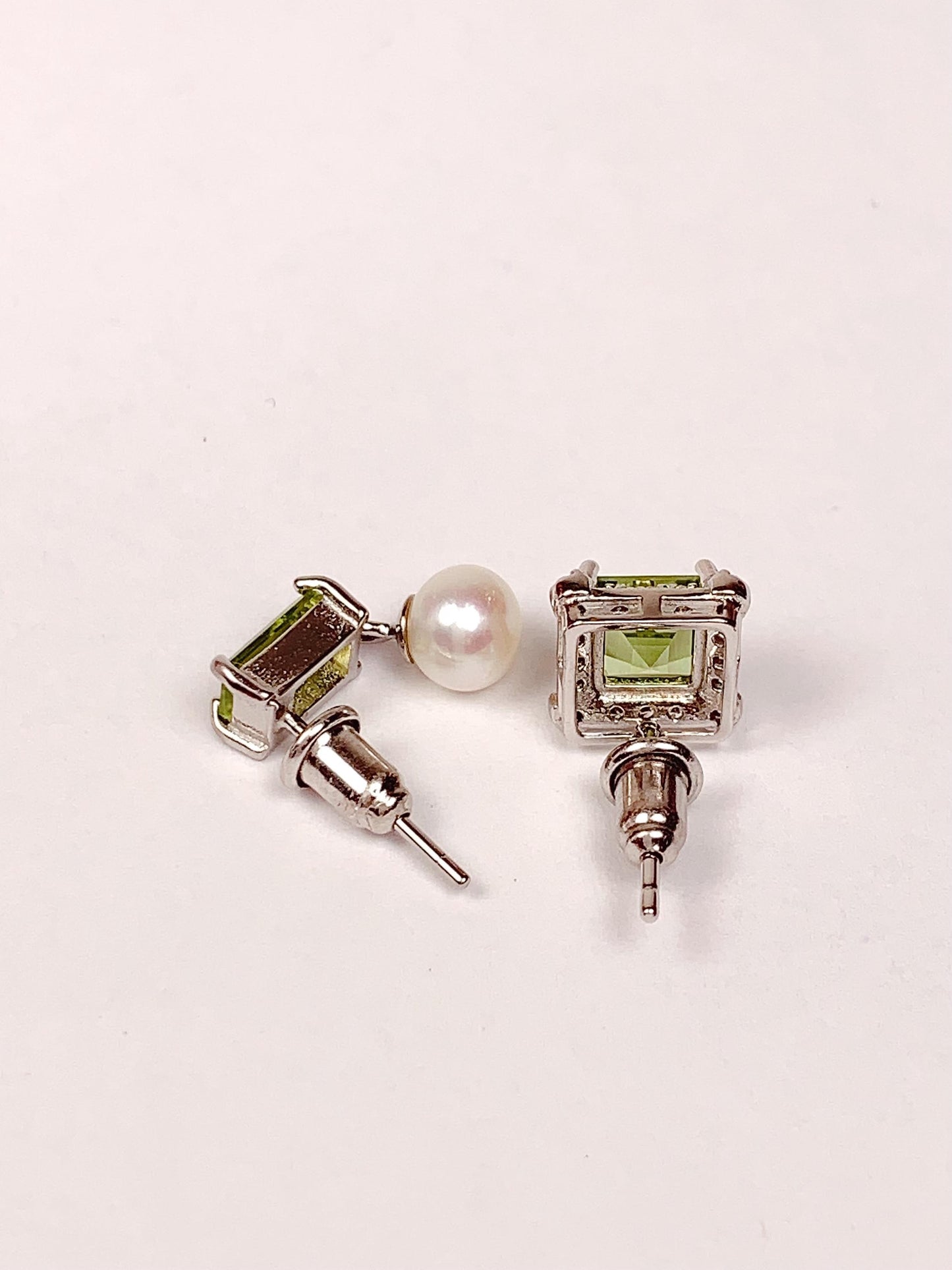 Grade AAA Genuine Natural Green Peridot and Natural Pearl 18k Gold Plated S 925 Sterling Silver Earring