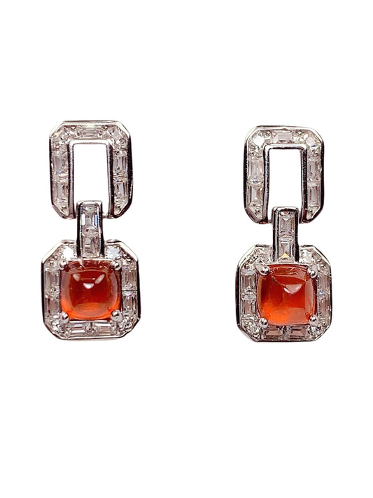 5mm Grade AAA Genuine Natural Orange Garnet  18k Gold Plated S 925 Sterling Silver Earring ear stud