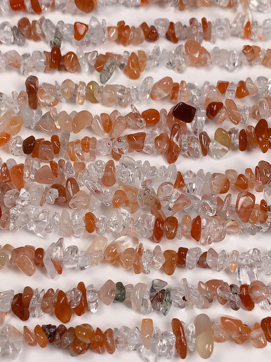 Red Rutilated Quartz Beads: Natural Nugget Pebble Chips, 32" Strand
