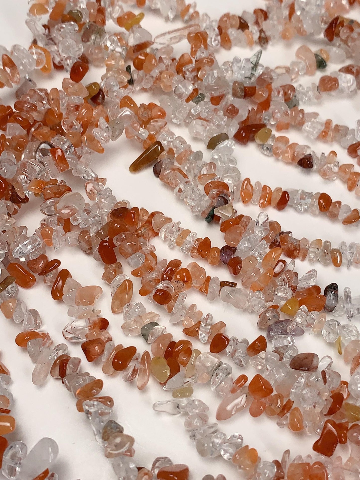 Red Rutilated Quartz Beads: Natural Nugget Pebble Chips, 32" Strand