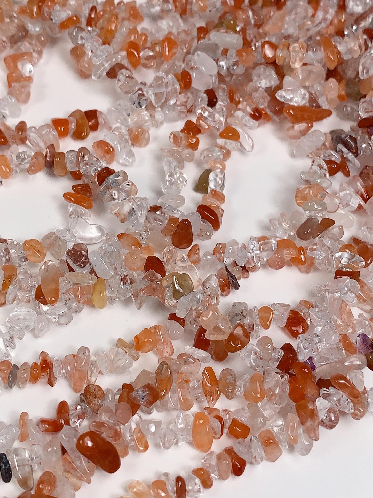Red Rutilated Quartz Beads: Natural Nugget Pebble Chips, 32" Strand