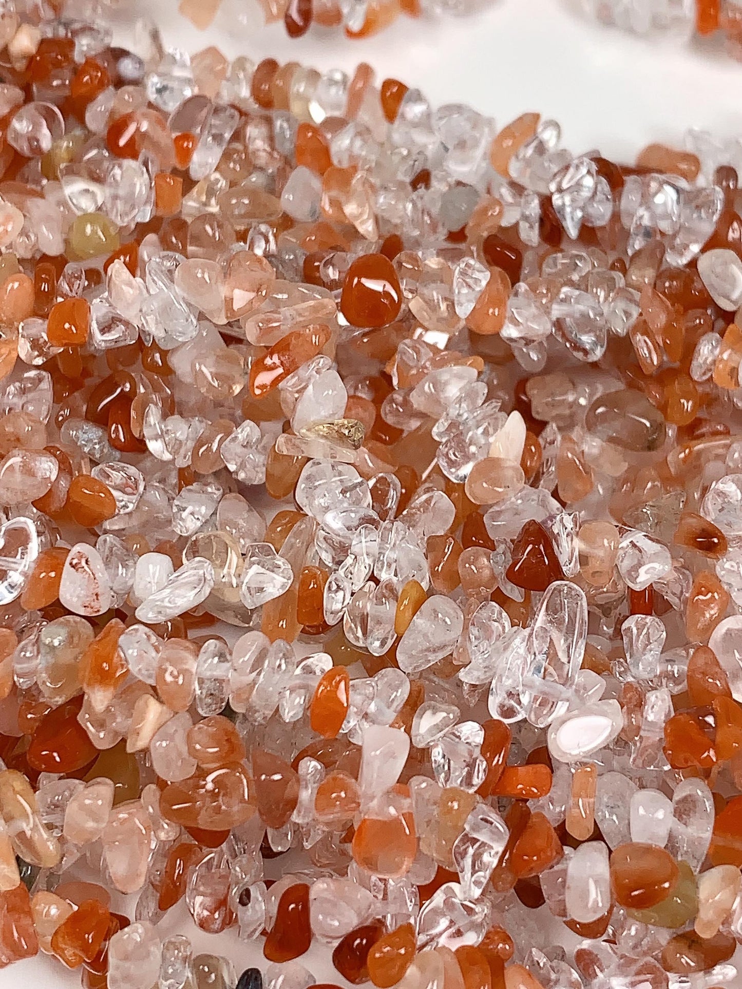 Red Rutilated Quartz Beads: Natural Nugget Pebble Chips, 32" Strand